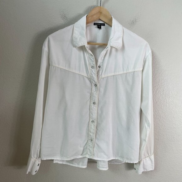 James Perse Womens Small White Pearl Snap Shirt Long Sleeve Blouse Western Top - Picture 6 of 11